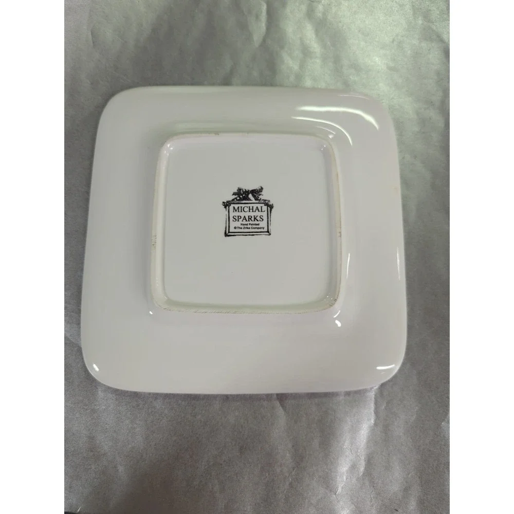 Michal sparks Hand painted Zrike company salad snack plate paisley house & fence
